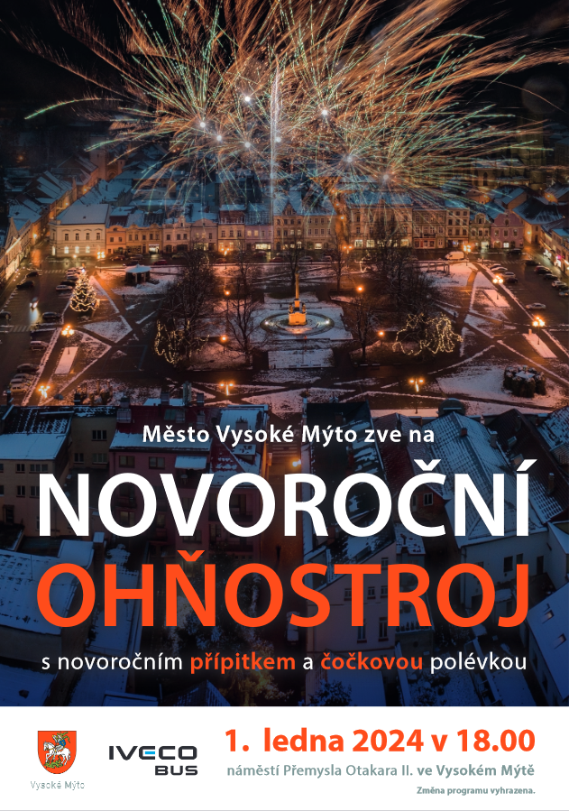 Novoroční ohňostroj na vysokomýtském náměstí
